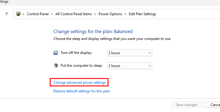 click advanced power settings