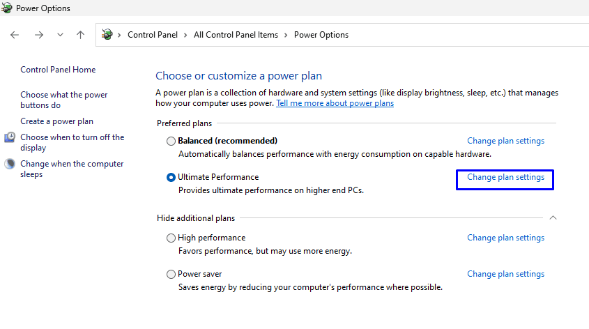 Click Change Plan settings