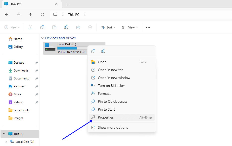 Click properties of your desired drive