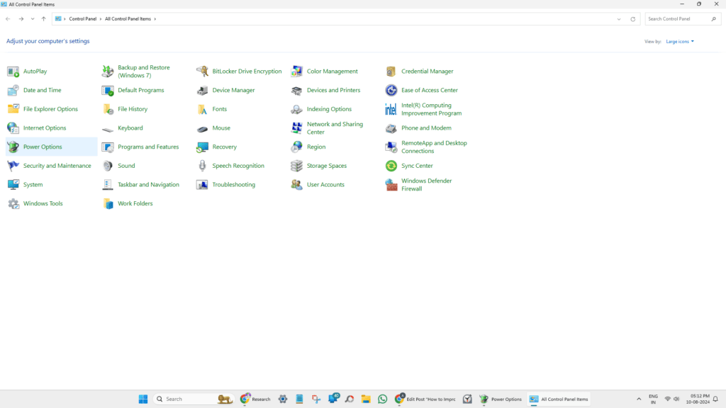 click power options in control panel