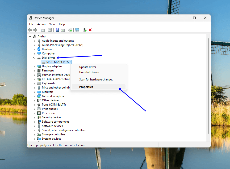 click device properties