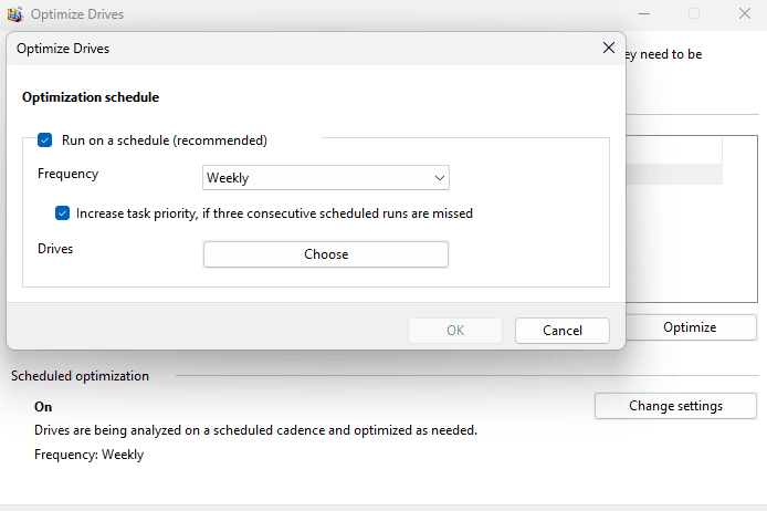 Turn on Optimization schedule option