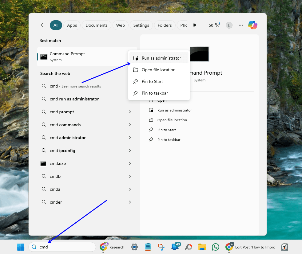 open command prompt as administrator