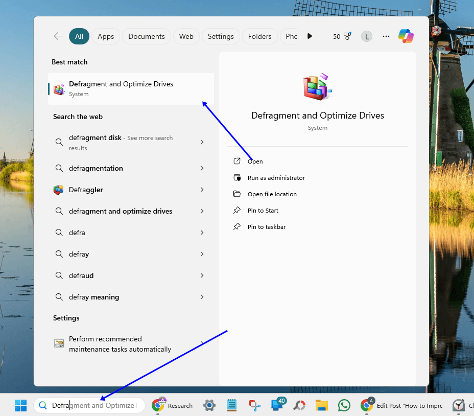 Open Defragment and Optimize Drives menu