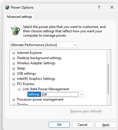 Turn off link state power management