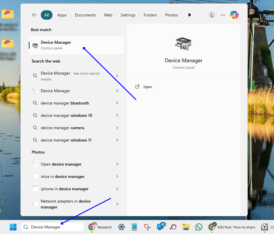 open device manager in windows