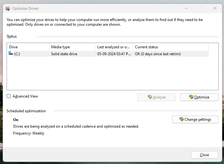 Choose SSD and click Change Settings