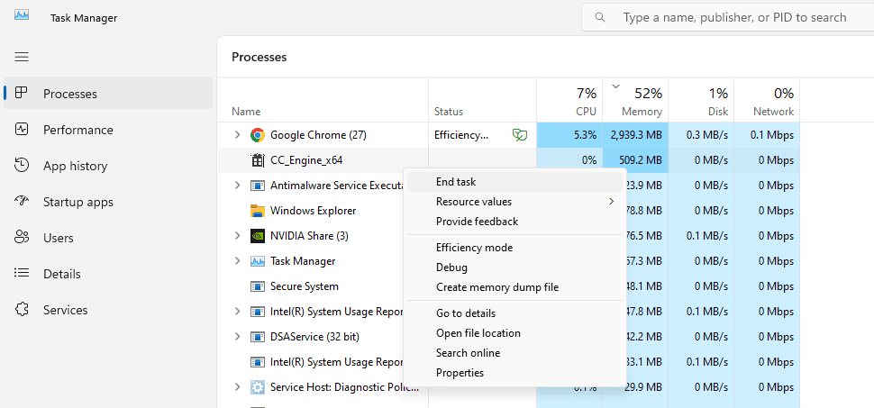 close unwanted applications in the task manager