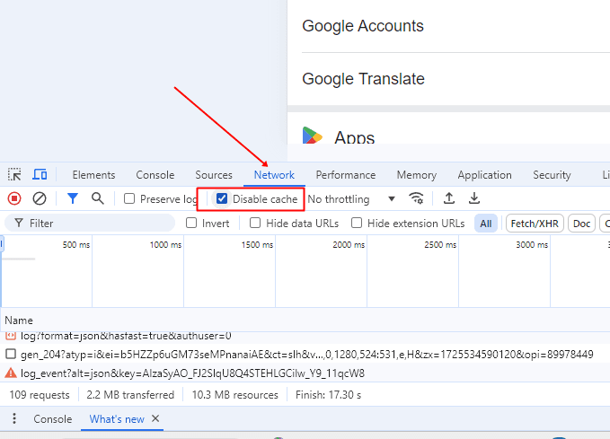 disable google chrome cache