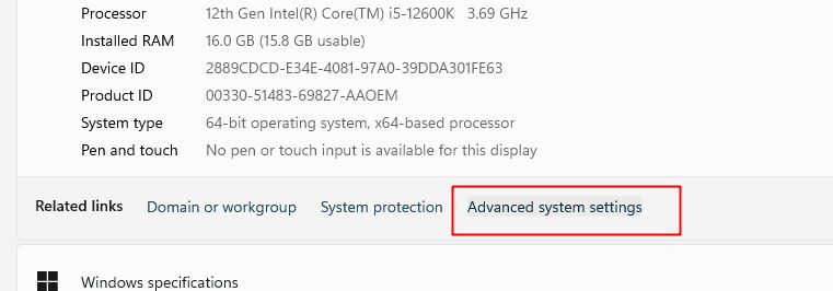 click advanced system settings