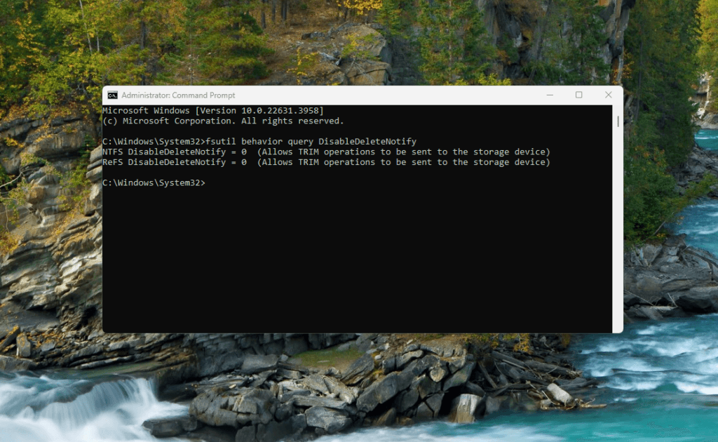 Use command prompt to check if TRIM in enabled in Windows