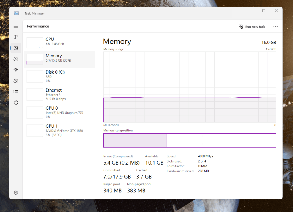 memory performance in task manager