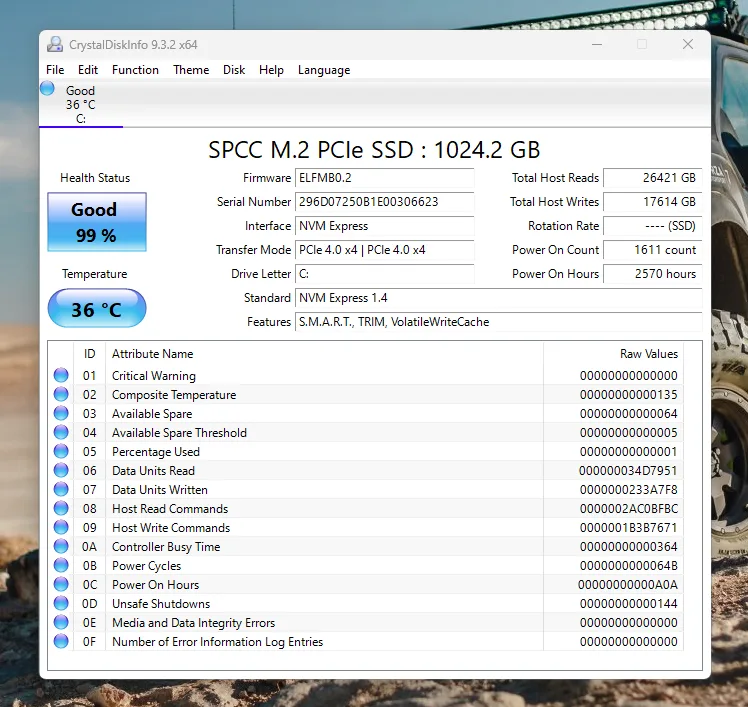 CrystalDiskInfo main page