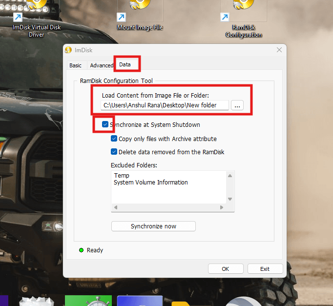 Selection location for image file.