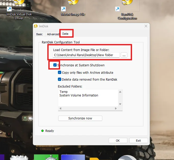 Selection location for image file.