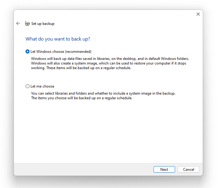 Choose what to backup