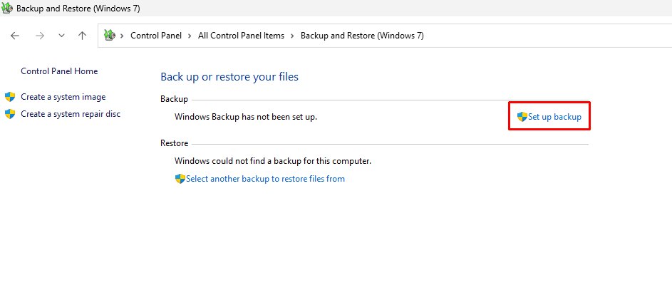 Click Set up Backup