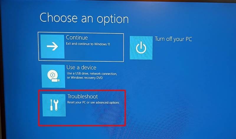 Click Troubleshoot in WRE