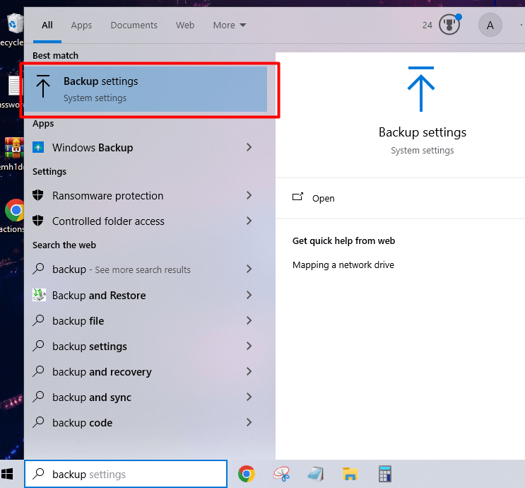 Find backup settings