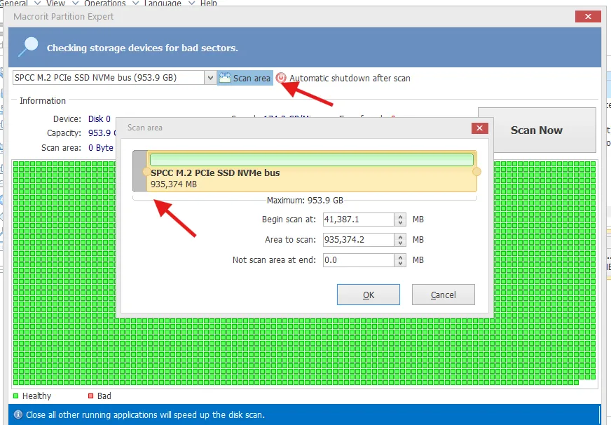 adjust the scan area