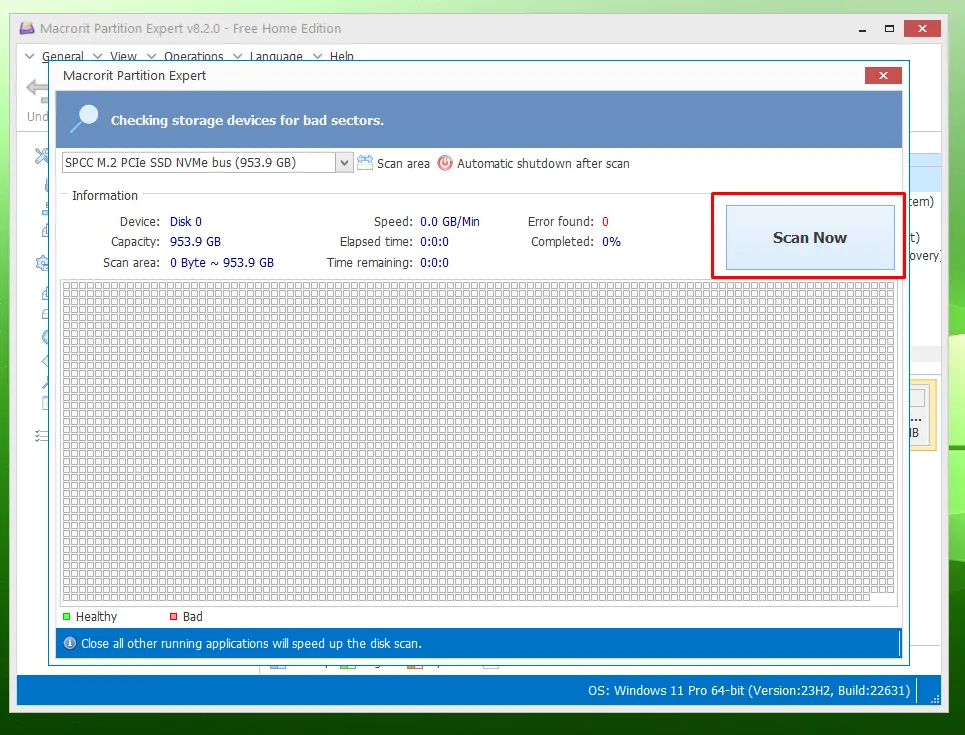 Run the surface test in Macrorit partition manager software
