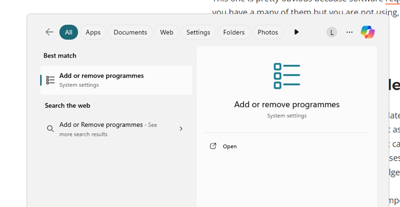 add or remove programmes