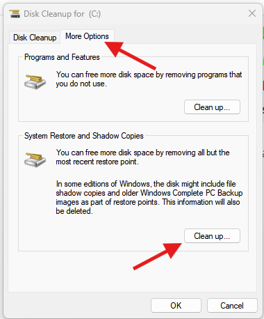 Choose more option and then press clean up