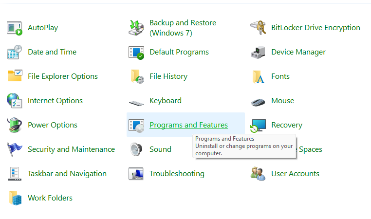 Click Programs and Features
