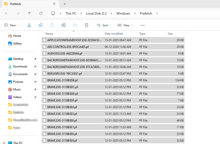 delete prefetch files