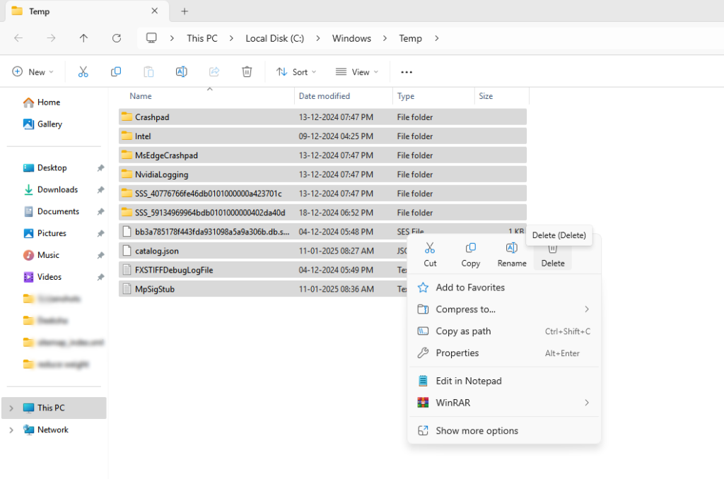 Delete Temp folder content