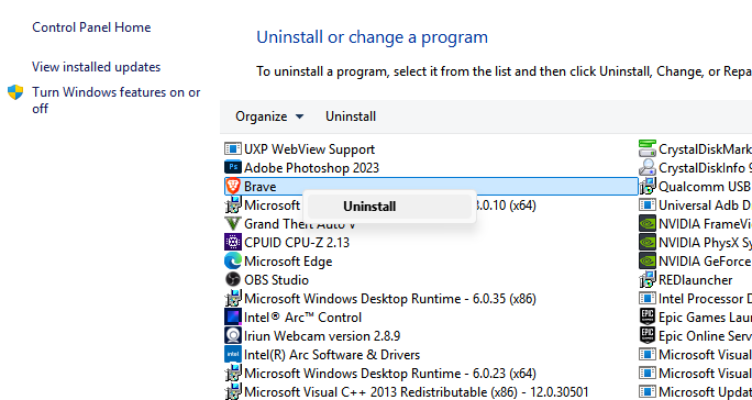 Uninstall the unwanted programs