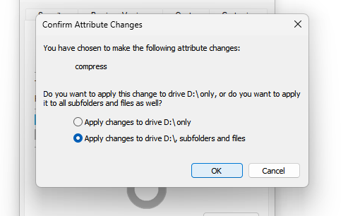 choose the compression location either drive or subfolders and files
