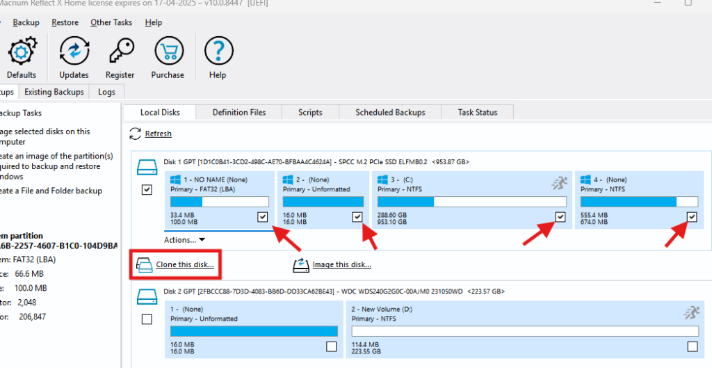 select clone the disk