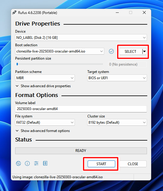 Creating bootable usb using rufus