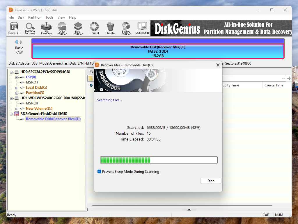 trying to recover formatted drive using disk genius