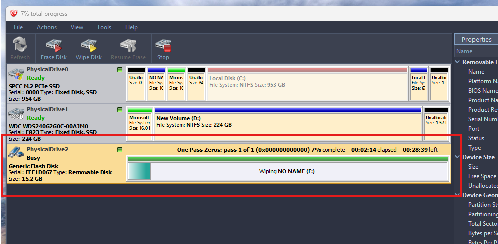 wiping the drive using kill disk