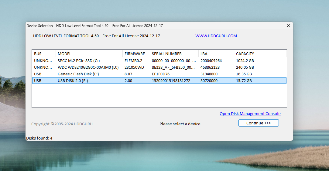 Low level format tool choose your drive