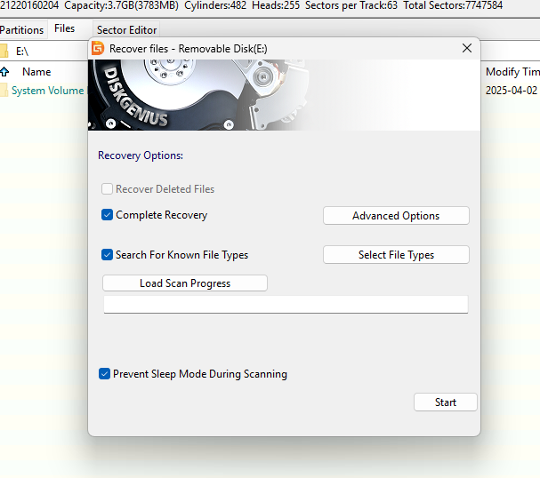 choose recovery options and proceed