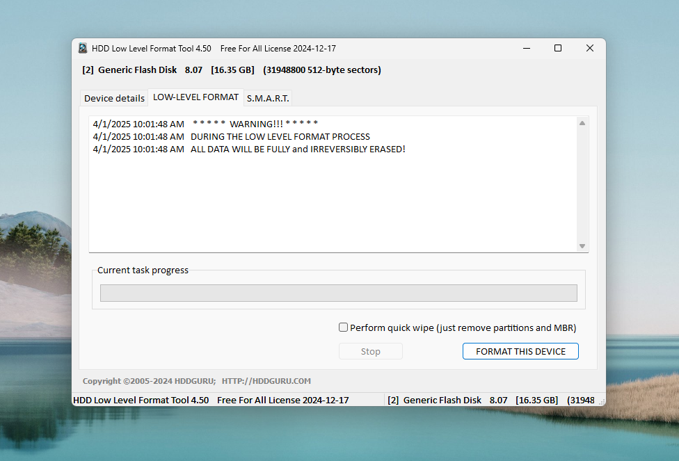 proceed for formatting