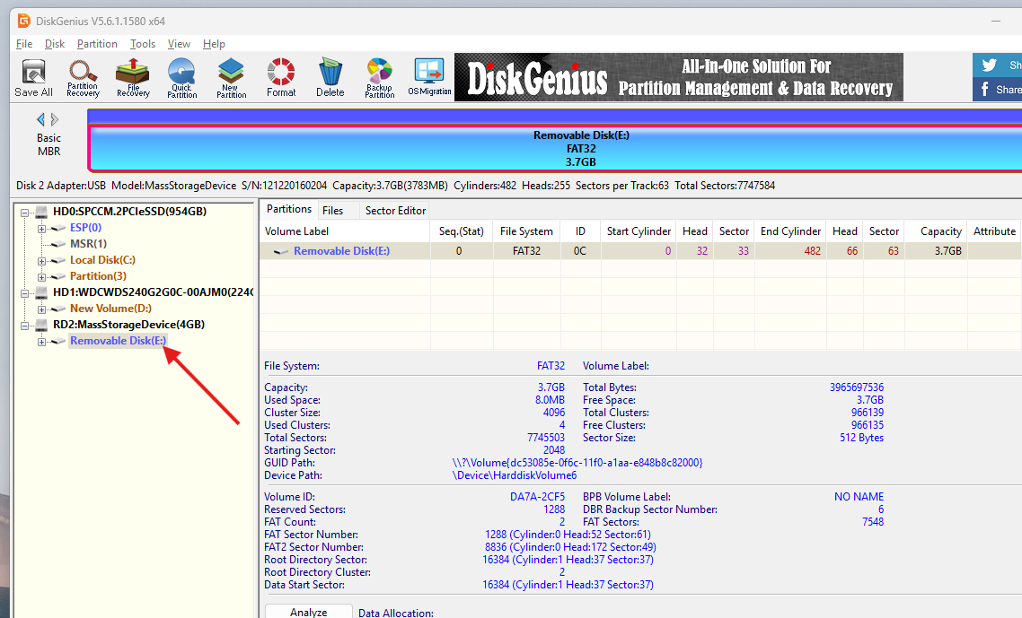 locate and select your usb flash drive