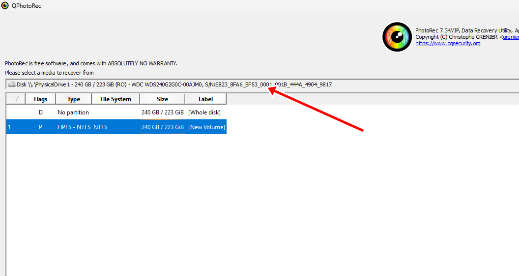 choose the disk to recover the data