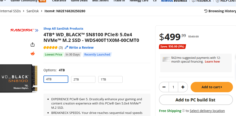 Price of 4TB SN8100