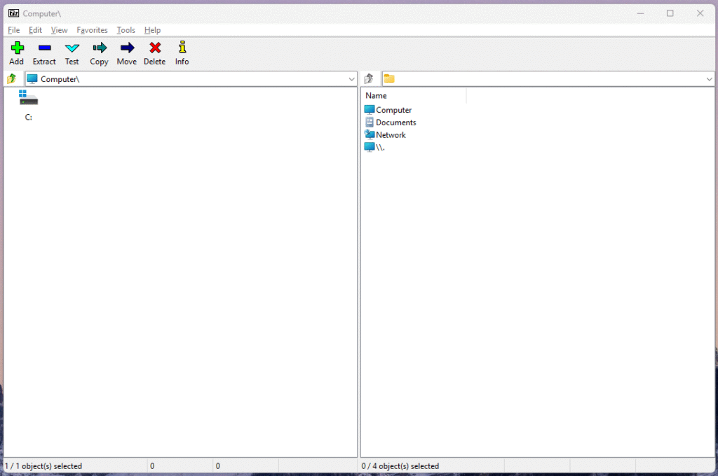 7-Zip main screen
