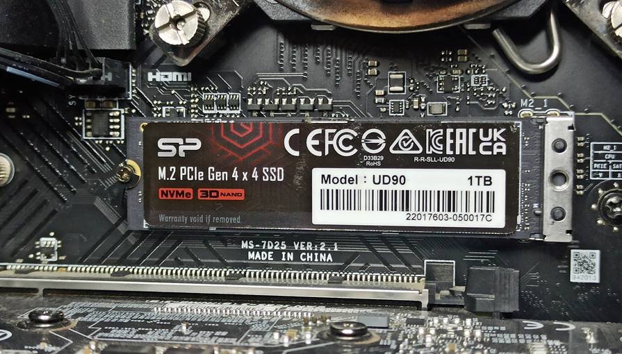 SP UD90 installed on the motherboard