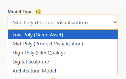select 3d model type