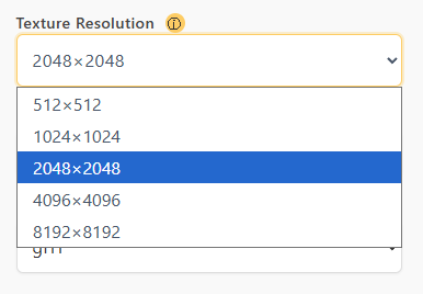 select the texture resolution
