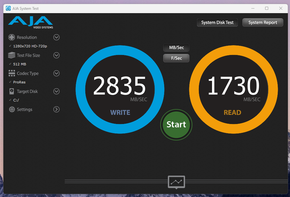 AJA small file low latency test