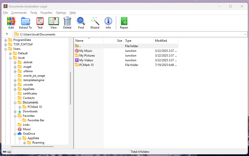 winrar main screen