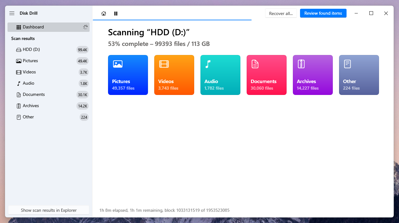 Data recovery details page