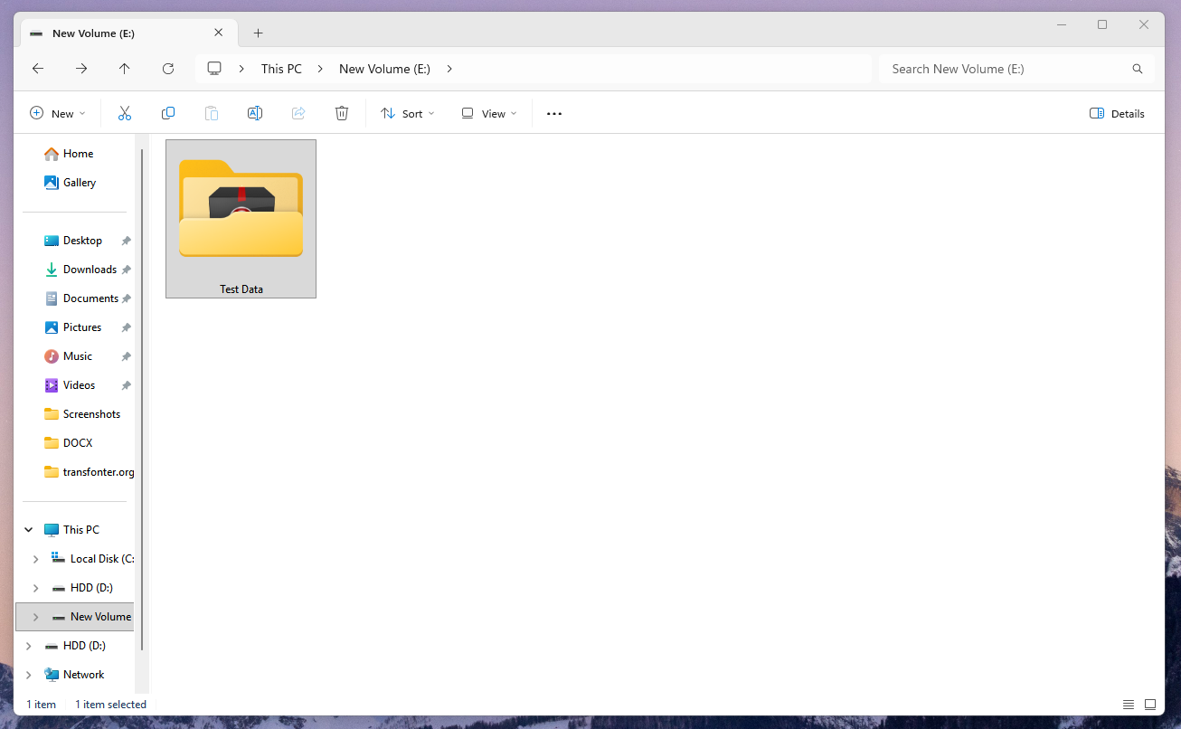 test data moved to the drive
